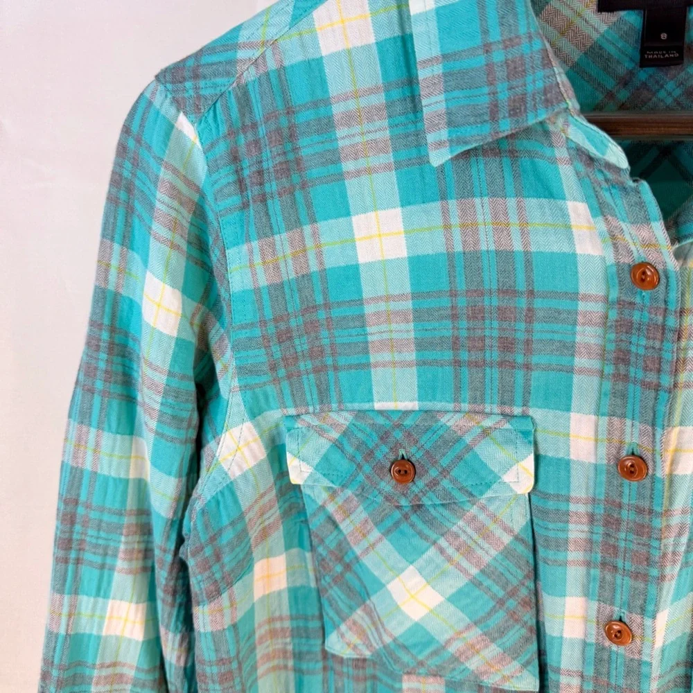 J CREW Women’s Size 8 Shirt Top Blouse Plaid Button Down Cotton Stretch